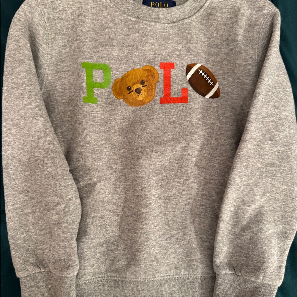 Polo by Ralph Lauren Gray Sweater with Bear and Football Motif